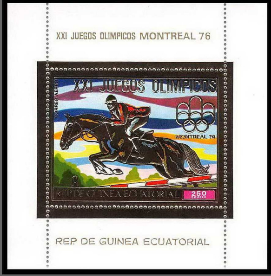 Гвинея Экваториальная, 1976, ОИ 1976, Скачки,  Лето, блок на золоте