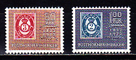 Норвегия, 1972, 100 лет почтовым маркам, 2 марки