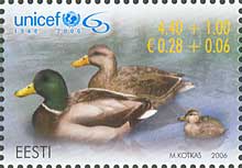 Эстония,2006, 60 лет ЮНИСЕФ, Птицы, 1 марка