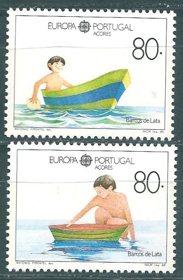 Азоры,1989, Европа, Дети, 1 марка+1 марка из блока-миниатюра