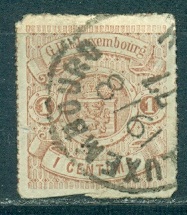 Люксембург, 1859 1 цент. коричневая № 3, 550 ! Евро гашеная