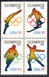 США, 1976, Олимпиада, Зима+Лето, 4 марки квартблок