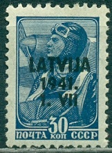 Германия. Оккупация Латвии 1941 год, надпечатка на марке Лётчик, 1 марка *