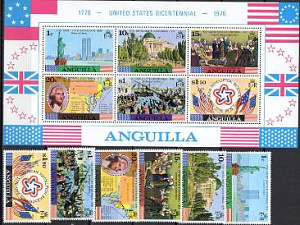 Ангилья, 200 лет США, Парусники, 1975, 6 марок+блок