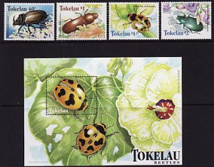 Токелау, 1998, Жуки, Насекомые, 4 марки, блок
