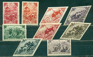 Тува 1936, 15-ти Летие Тувы, Воздушная почта. Серия 9 марок *наклейки