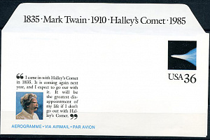 США, 1986, Комета Галлея, Марк Твен,  аэрограмма