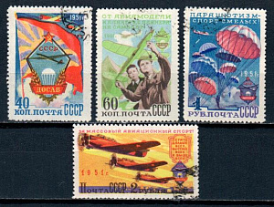 СССР, 1951, Спорт, №1645-48, Авиационный спорт, серия из 4-х марок, (.)... СССР, 1951, Спорт, №1645-48, Авиационный спорт, серия из 4-х марок, (.)...