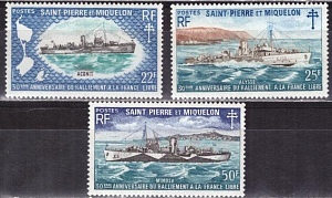 Сан-Пьер и Микелон, 1971, Фрегаты, 3 марки, 150 Евро