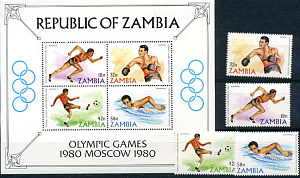 Замбия, Олимпиада 1980, 4 марки+блок