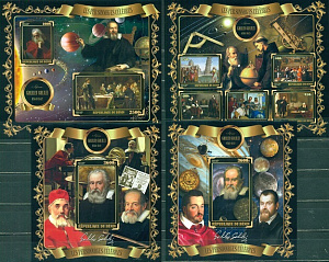 Бенин, 2018, Галилео Галилей, лист + 3 блока