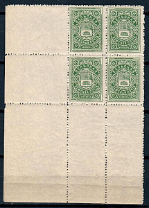 Вельск, 1902-1910, Вельский Уезд, 6 коп, зелёная, № 27, квартблок с угловым полем, MNH