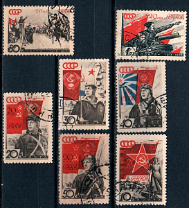 СССР, 1938, №588-94, 20-летие Сов.Армии, серия из 7-ми марок, (.)...