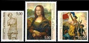 Франция, 1999, Живопись, Леонардо Да Винчи. Ван Дейк, 3 марки