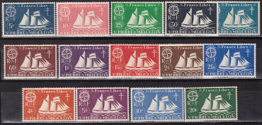 Сан-Пьер и Микелон, 1942. Парусники, 14 марок ** MNH