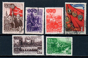 СССР, 1948, №1322-27, 30-летие комсомола, серия из 6-ти марок, (.)...