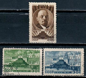 СССР, 1947, №1107-09, В.Ленин, серия из 3-х марок, (.)...